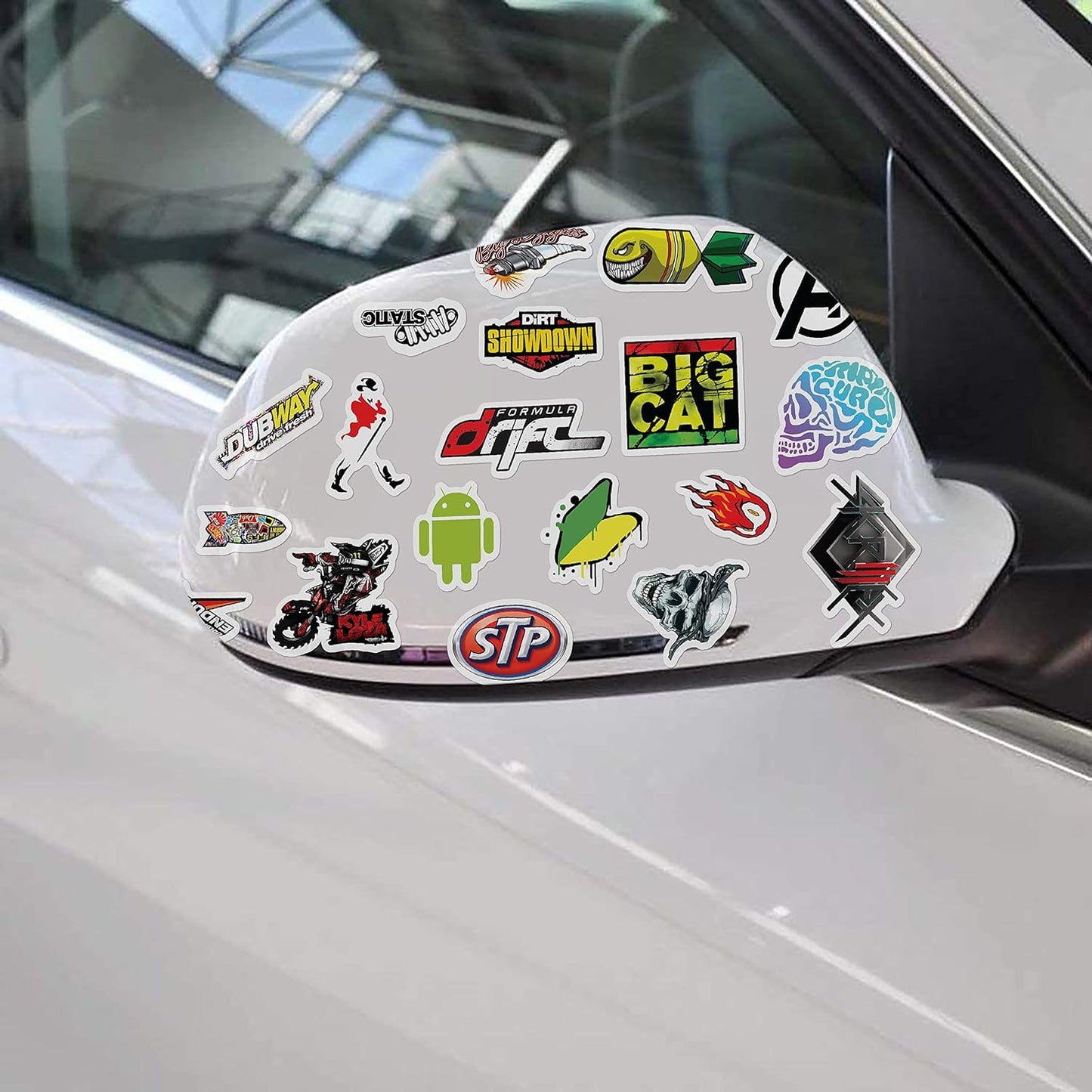 WallDesign 121 Sticker Set Racing Comic Designs for Mobile, Laptop, Bike, Car, Accessories, Gift - Durable, Laminated, Quality Printed Vinyl Graphics for Men,Self-Adhesive