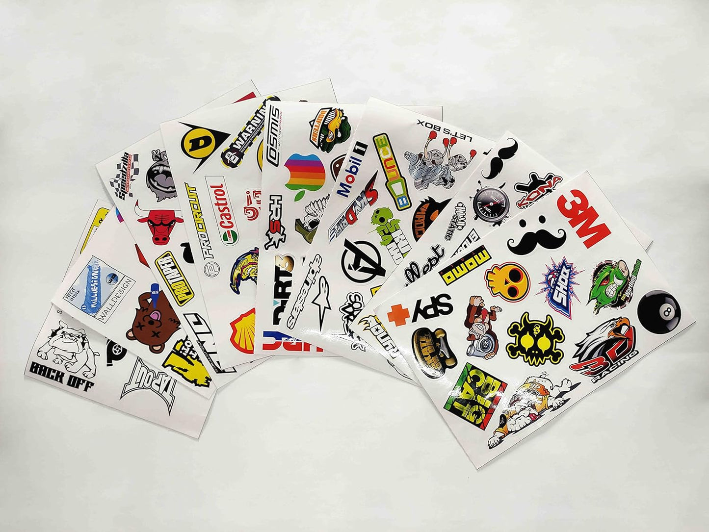 WallDesign 121 Sticker Set Racing Comic Designs for Mobile, Laptop, Bike, Car, Accessories, Gift - Durable, Laminated, Quality Printed Vinyl Graphics for Men,Self-Adhesive