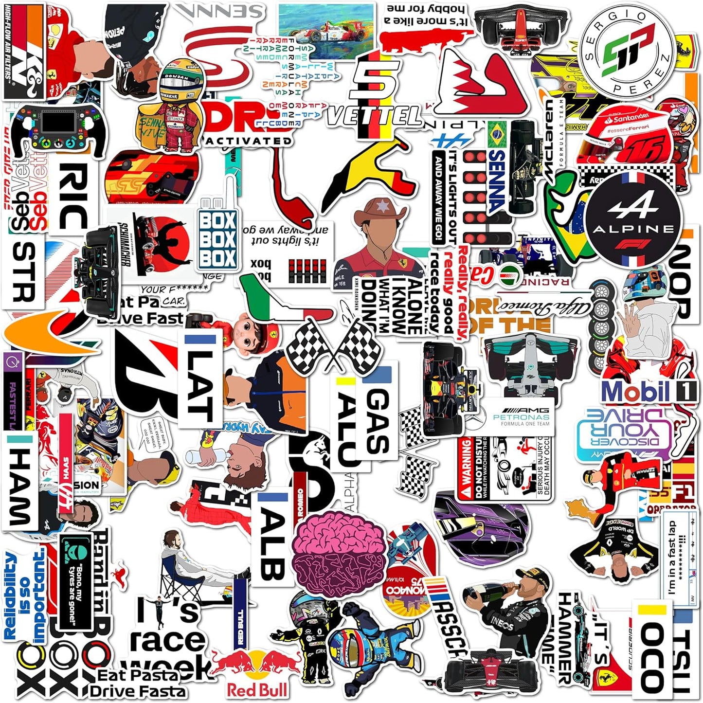 Ultimate F1 Racing Sticker Set Collection Of 118 High-Quality Decals - Mobile, Laptop, Accessories, Gifting - Durable, Laminated, Quality Printed Vinyl for True Racing Fans