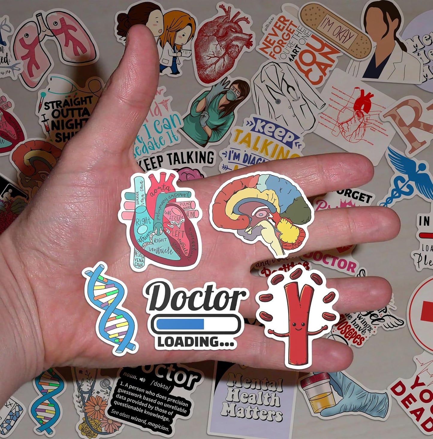 Doctor Sticker Collection Set of 75 Unique Designs for Medical Enthusiasts -  Mobile, Laptop, Journal - Durable, Laminated, Quality Printed Vinyl Perfect for Healthcare Medical Heroes