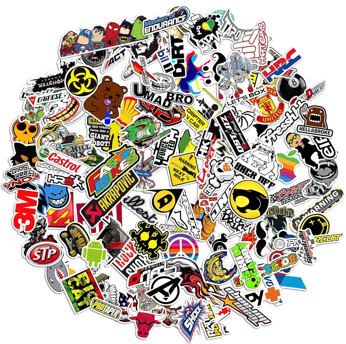 WallDesign 121 Sticker Set Racing Comic Designs for Mobile, Laptop, Bike, Car, Accessories, Gift - Durable, Laminated, Quality Printed Vinyl Graphics for Men,Self-Adhesive