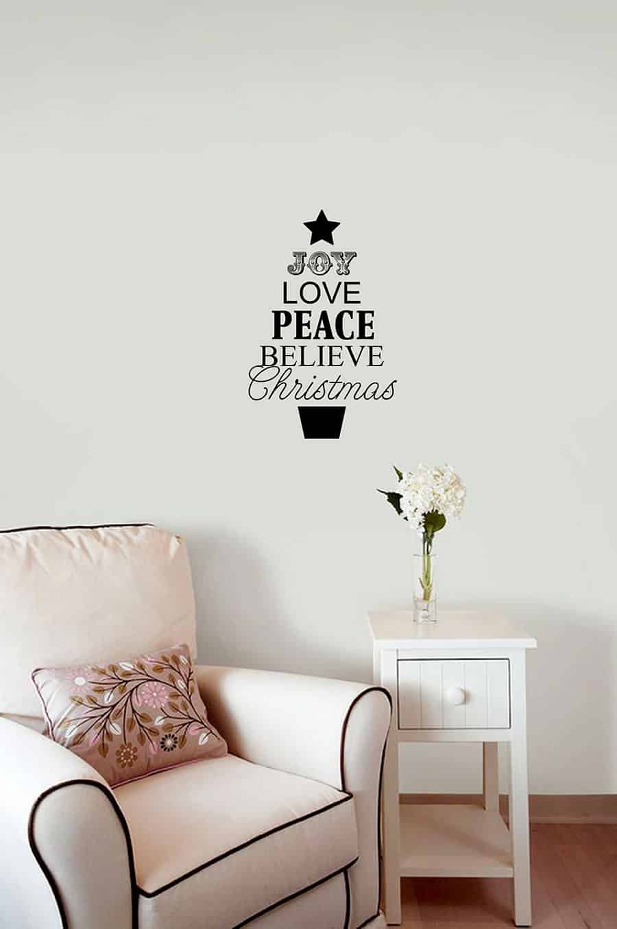 Joy Love Peace Believe Christmas Tree Wall Sticker