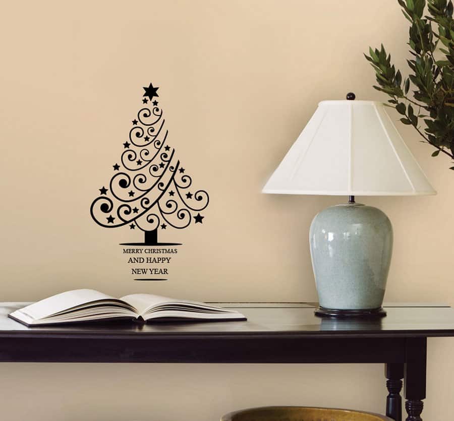 Merry Christmas & Happy New Year Tree Wall Sticker