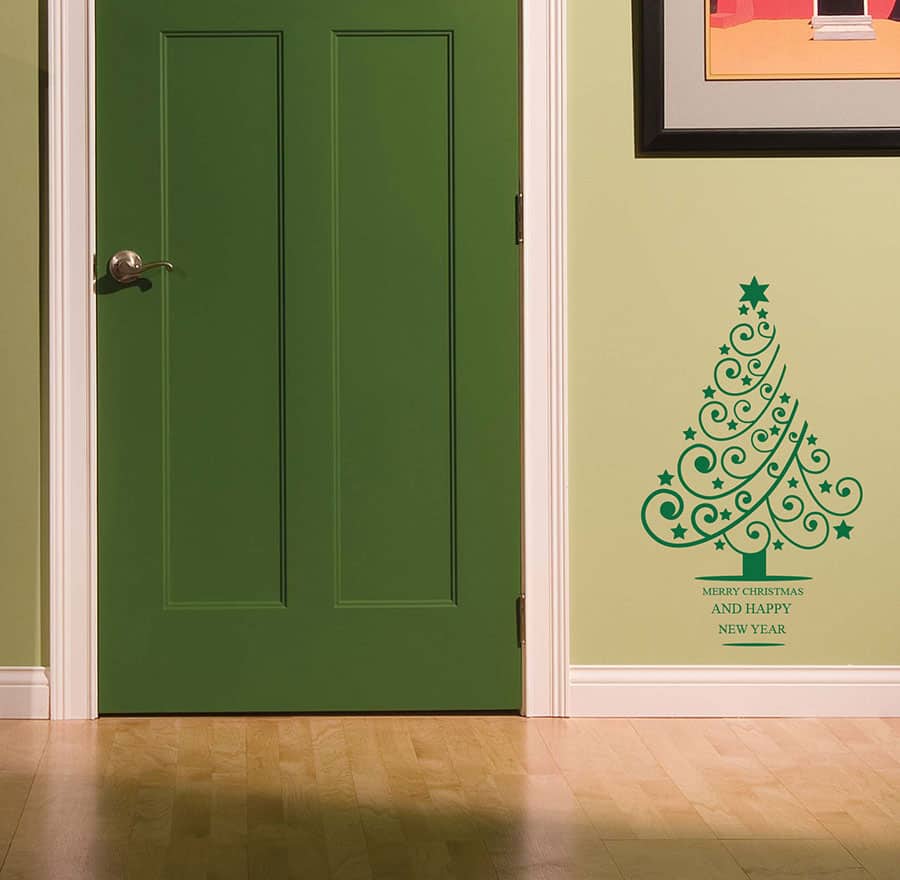 Merry Christmas & Happy New Year Tree Wall Sticker
