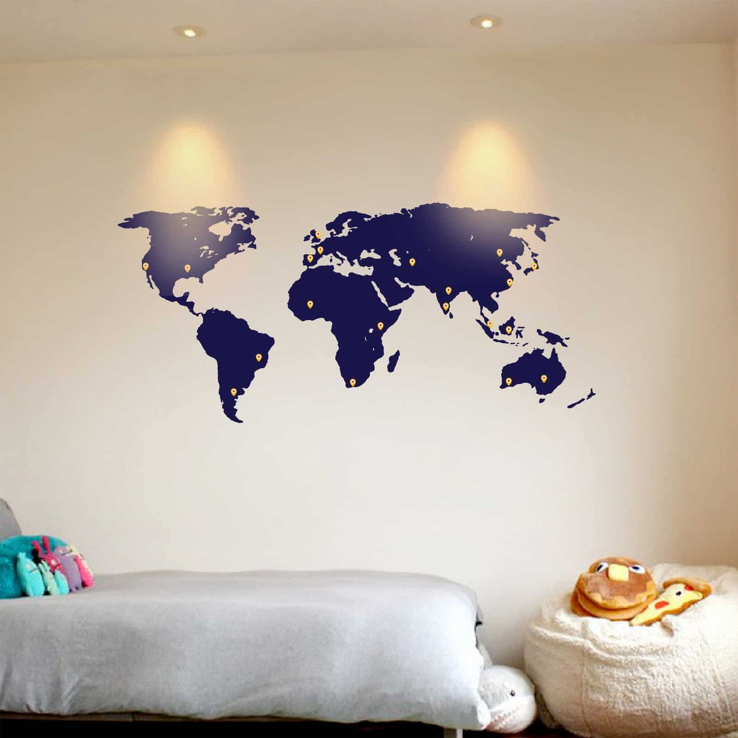 World Map Silhouette with Movable Marker Stickers Wall Sticker
