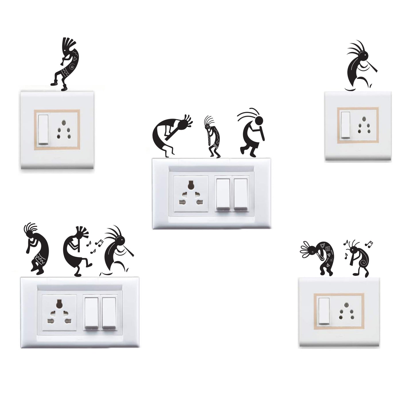 Vinyl Ancient Tribal People Switchboard Sticker (Black) - Set of 9