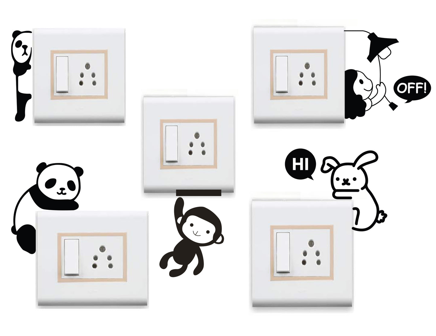 Vinyl Combo Teddy Switch Board Decal Sticker (Black) - Set of 5
