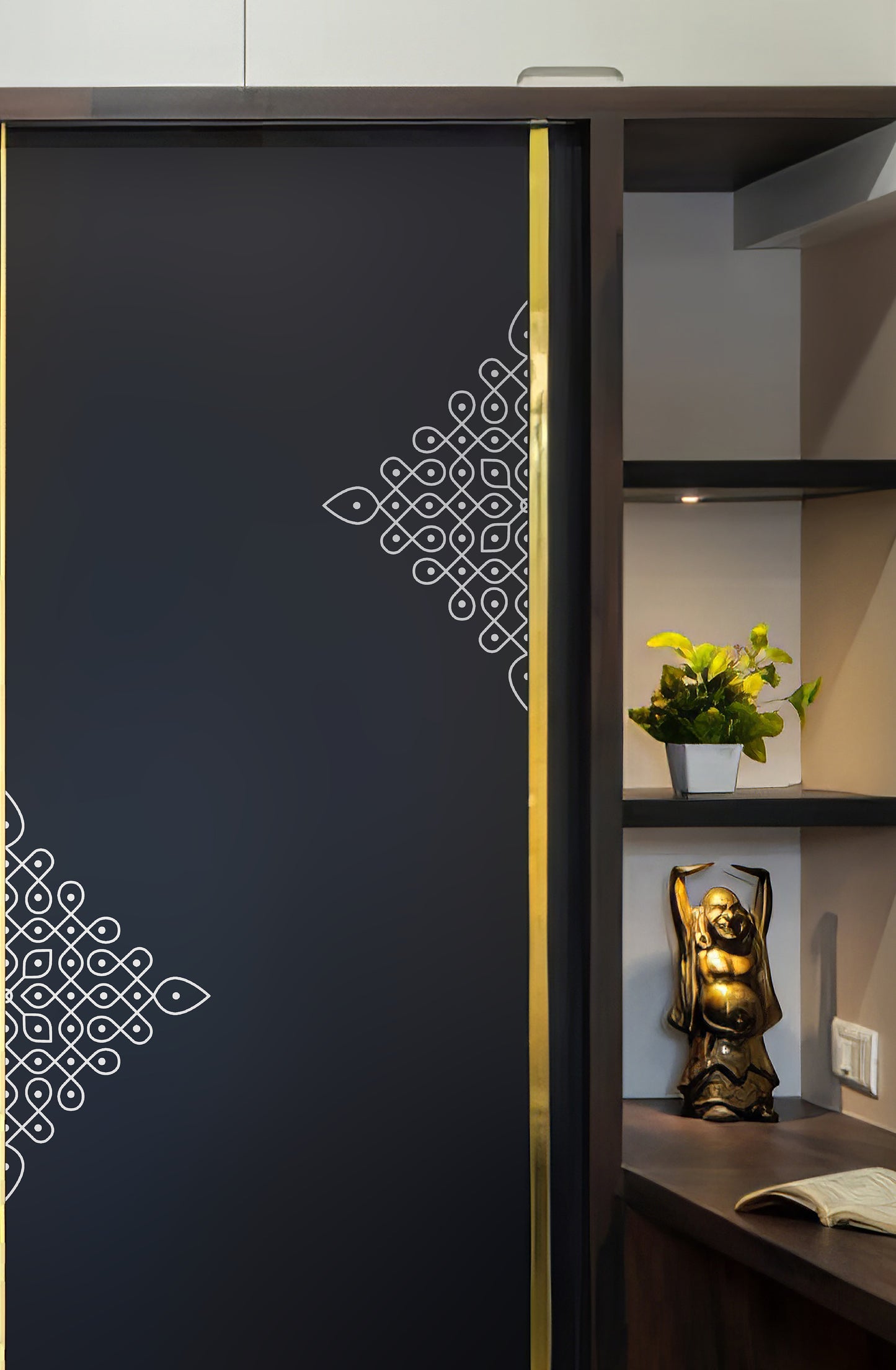 Kolam Wall Sticker (22x22inch Medium) - Decorative Indian Decor Accent for Any Room - Silver Colour