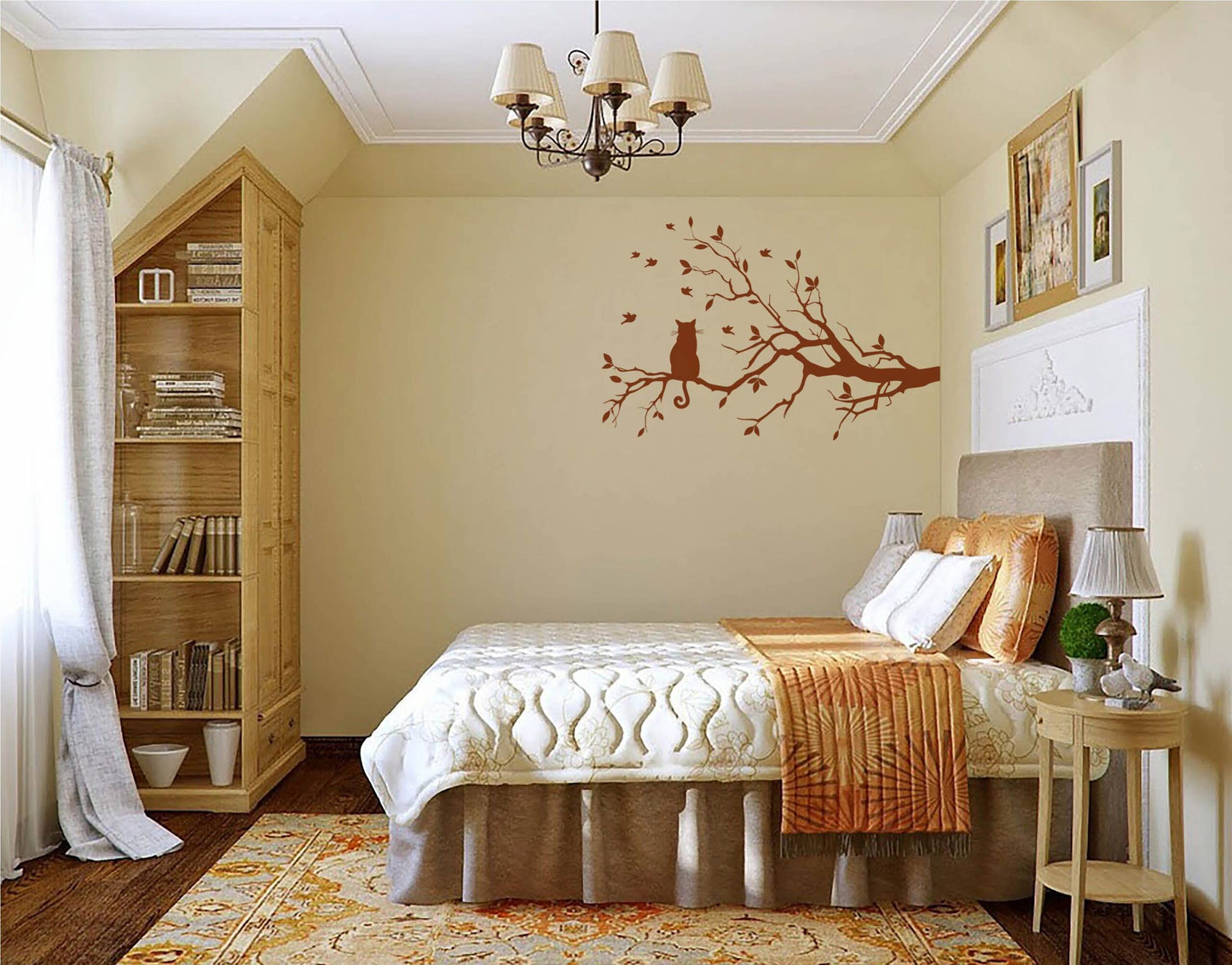 Tree Branch with Birds & Cat Wall Sticker