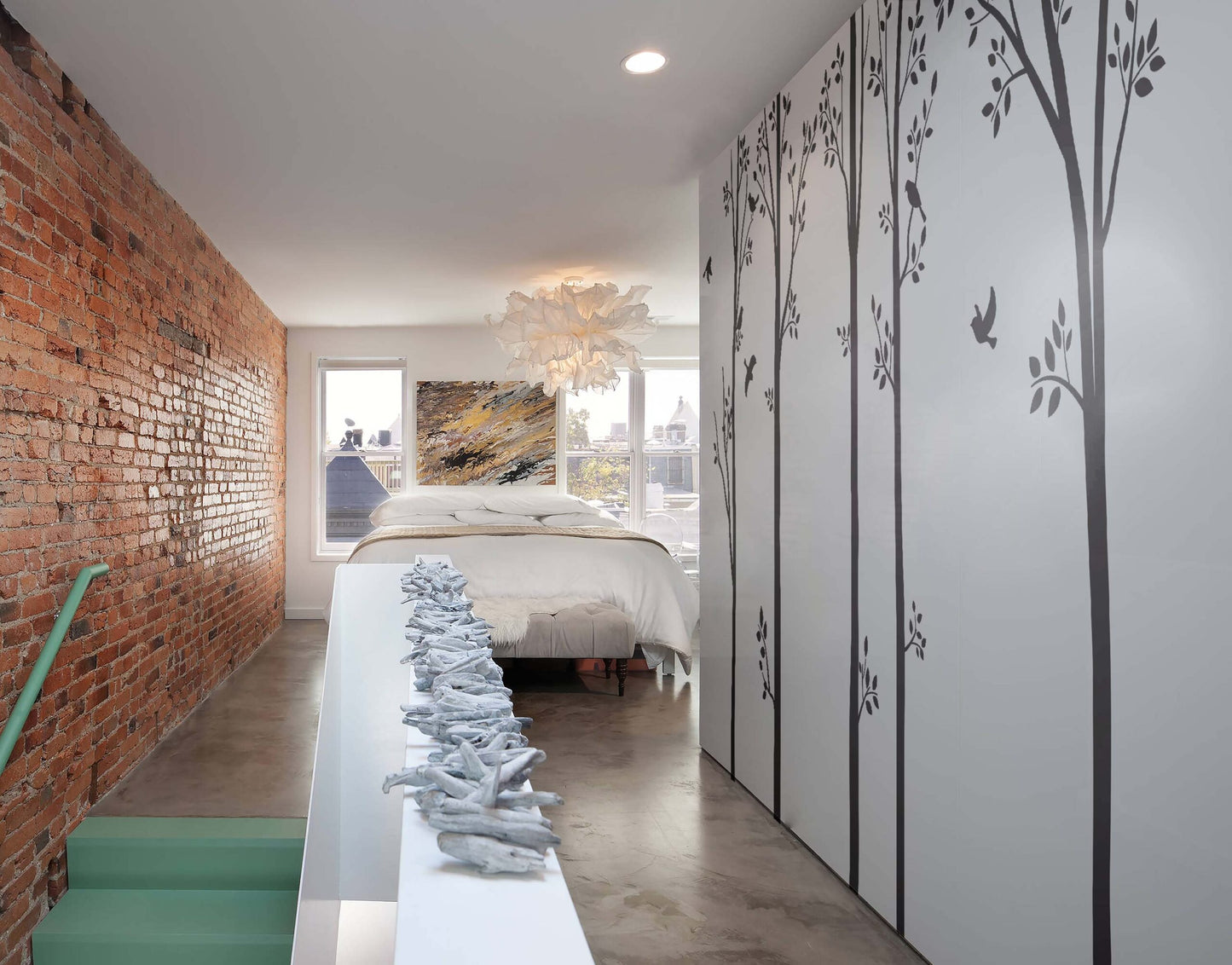 Simple Birch Tree & Leaves Wall Sticker