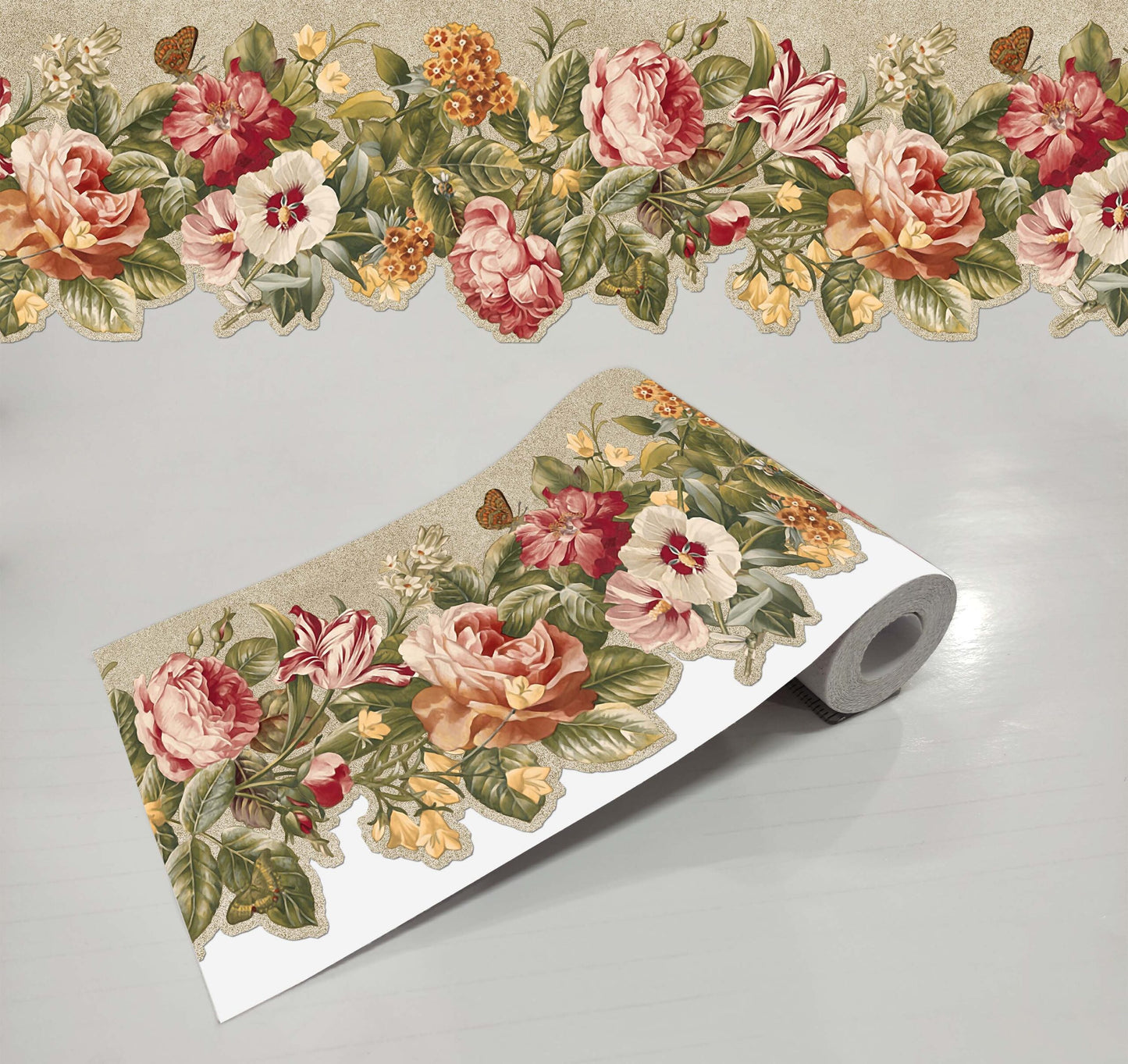 Classic Vintage Flower & Butterfly Wall Border Sticker