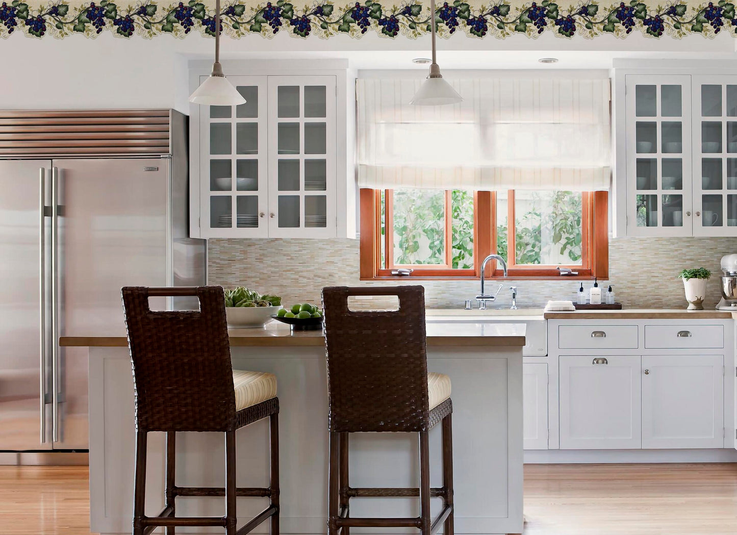 Green Anthurium & Pink Anemones Wallpaper Border Sticker