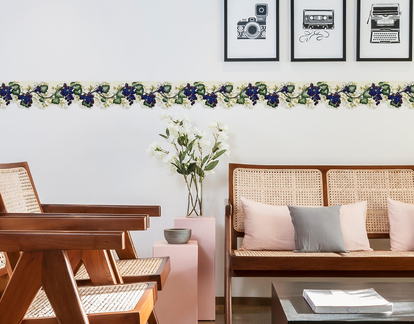 Green Anthurium & Pink Anemones Wallpaper Border Sticker