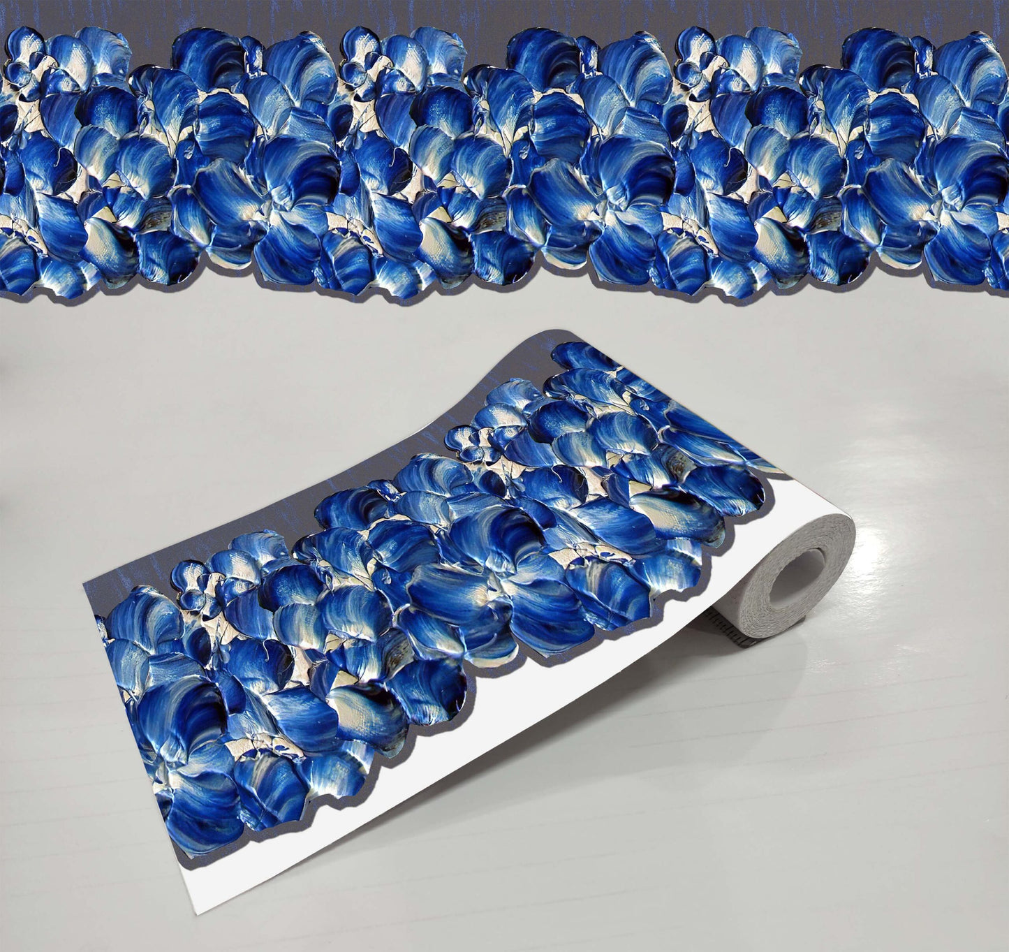 White Blue Bouquet Flowers Wall Border For Room