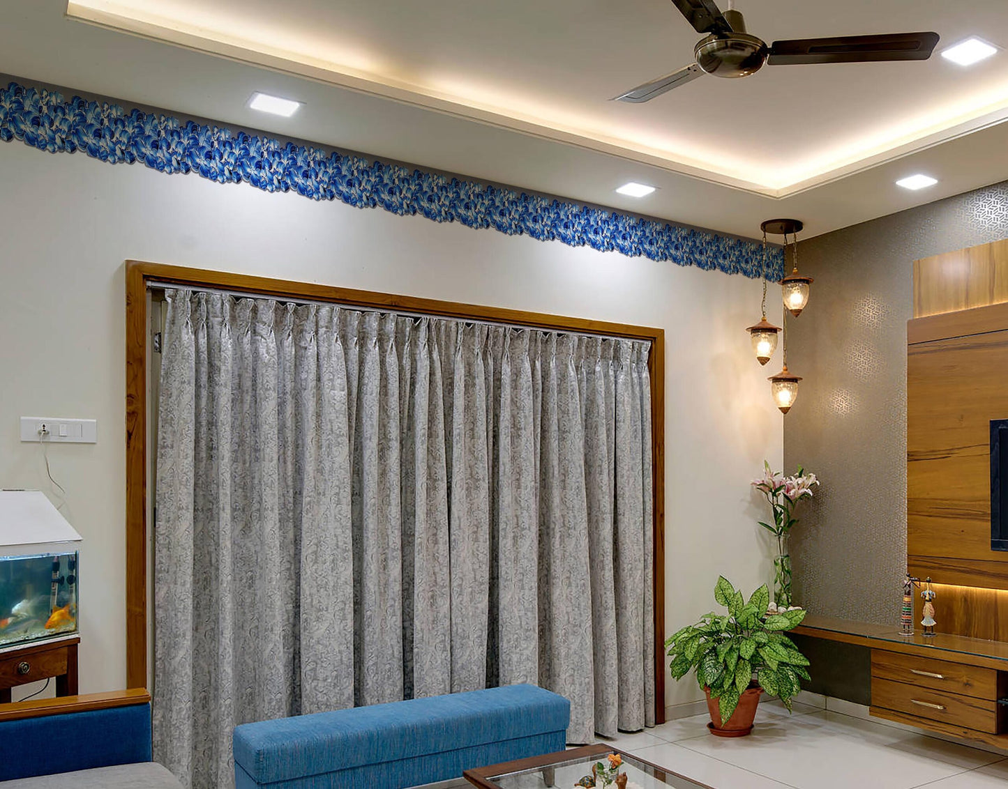 White Blue Bouquet Flowers Wall Border For Room