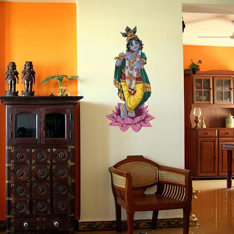 Krishna on a Lotus Painted Wall Sticker