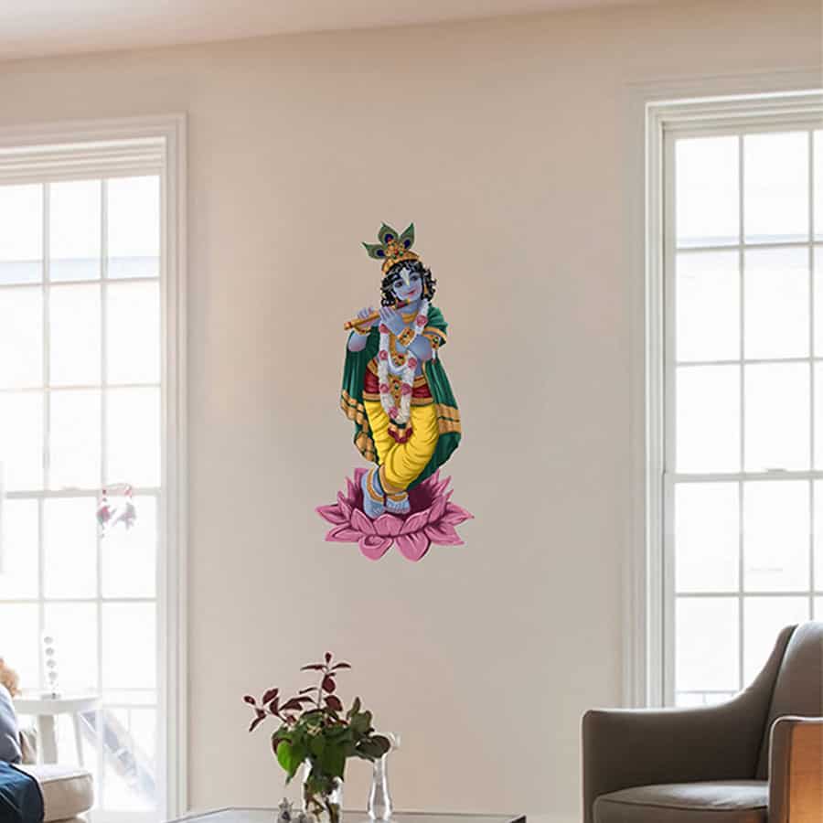 Krishna on a Lotus Painted Wall Sticker