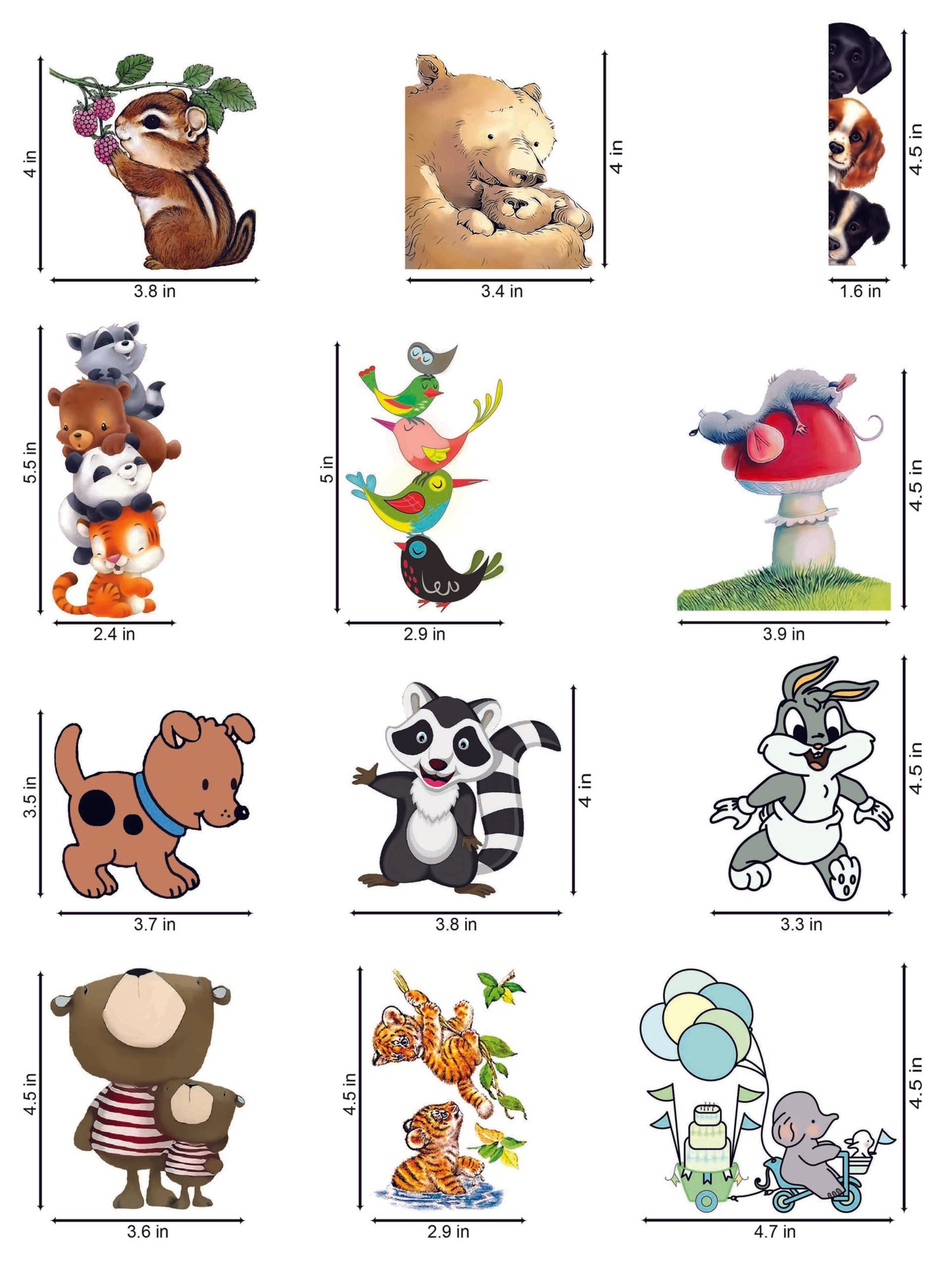 Vinyl Cute Cuddly Animals Switchboard Sticker - Set of 12 (Multicolor)