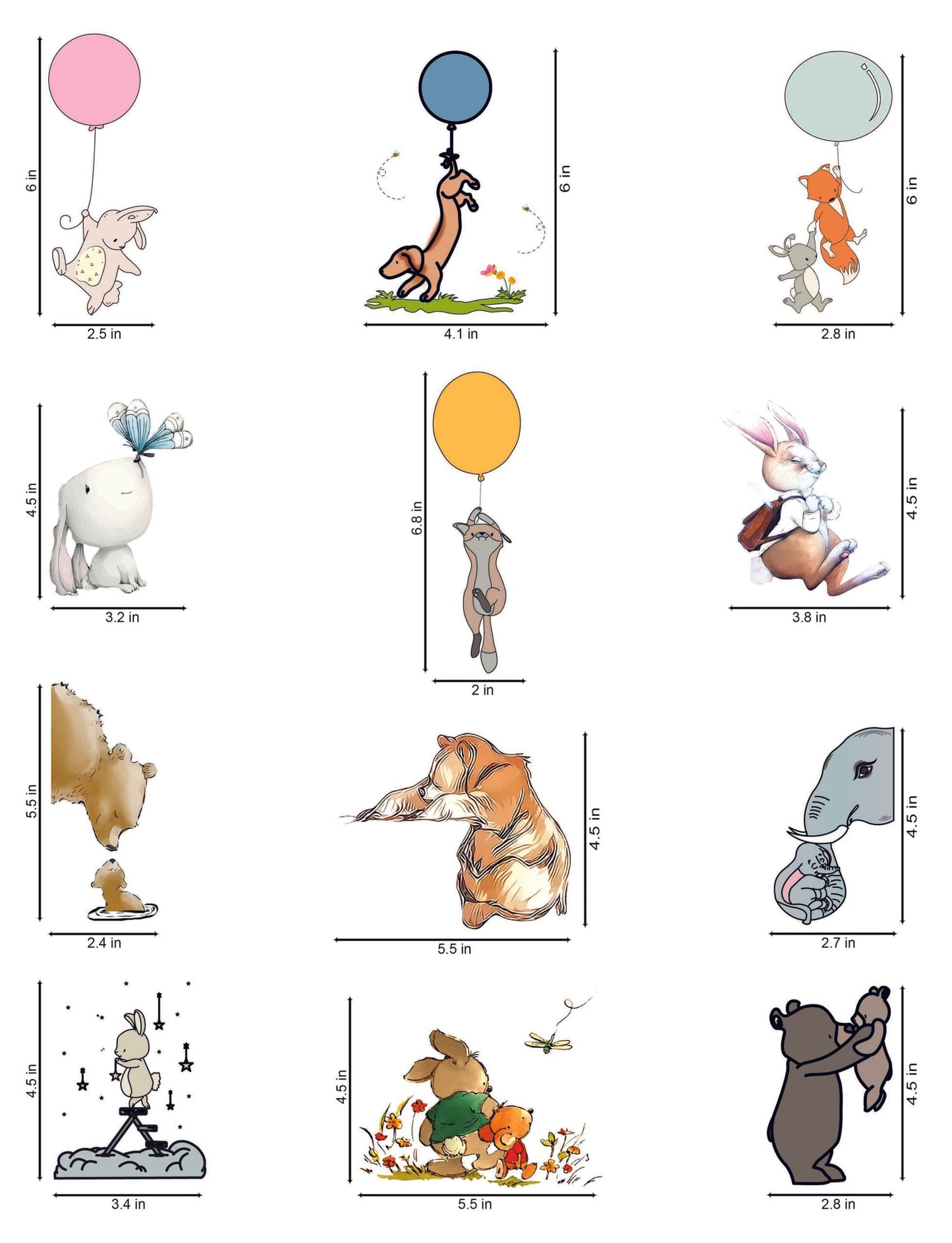 Vinyl Cute Animals Switchboard Sticker - Set of 12 (Multicolor)