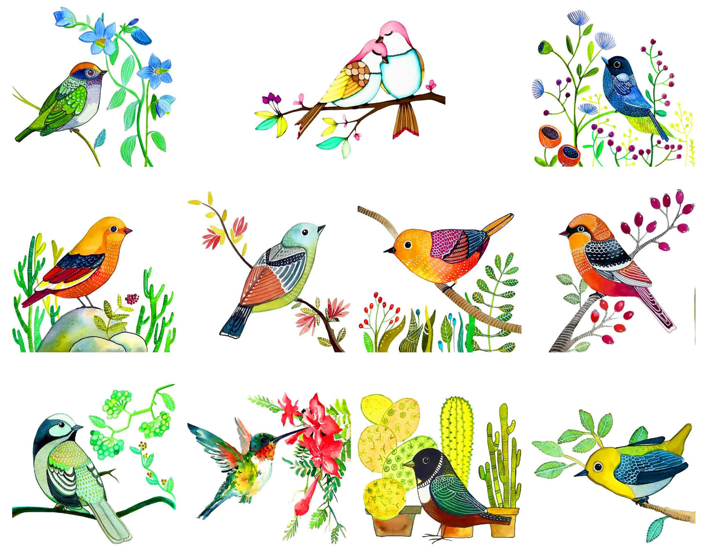 Vinyl Birds & Branches Painting Art Switchboard Sticker - Set of 11