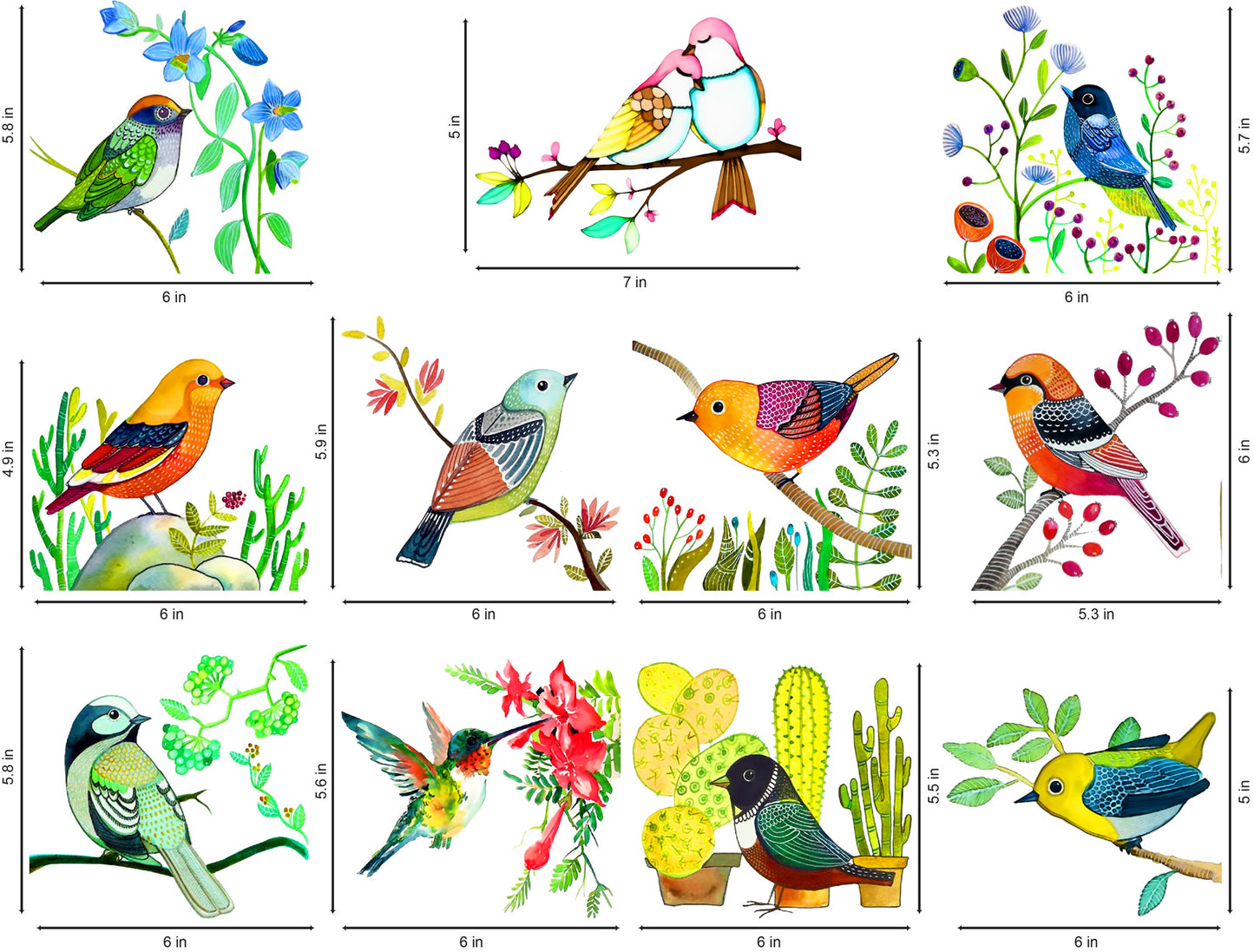 Vinyl Birds & Branches Painting Art Switchboard Sticker - Set of 11