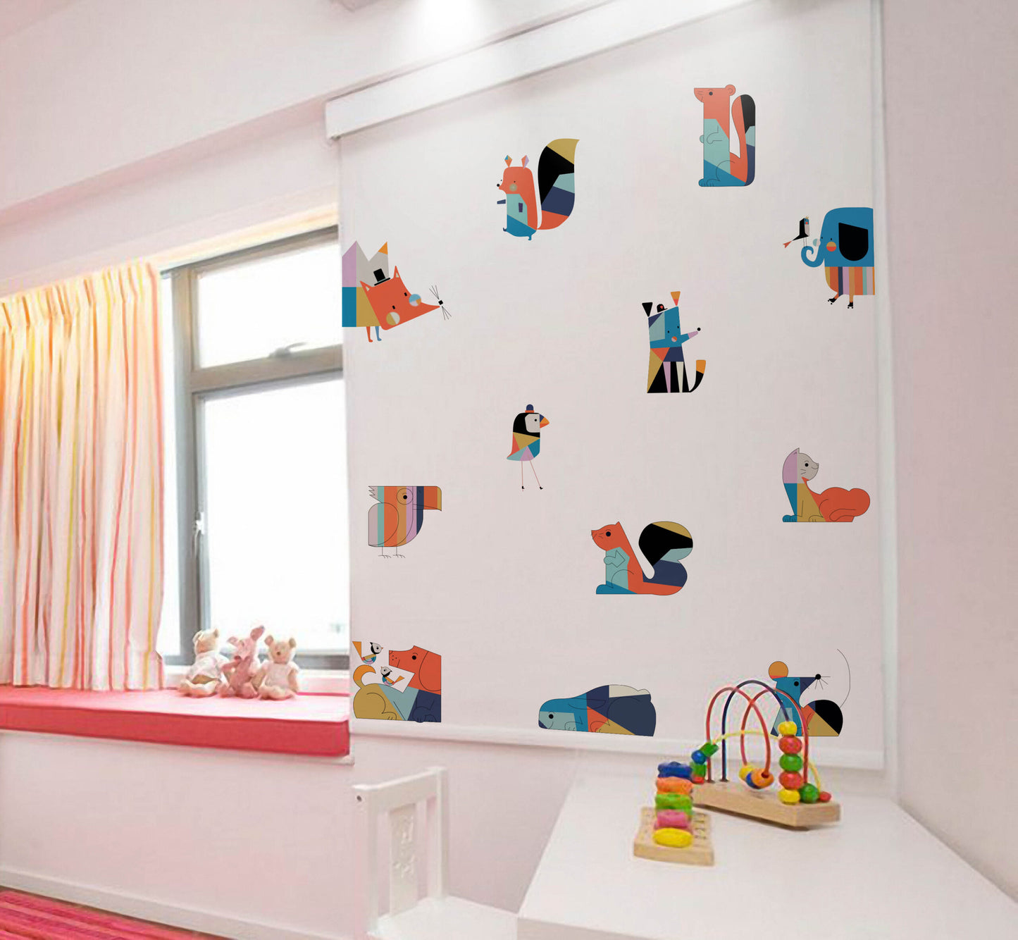 Vinyl Geometric Color Animals Switchboard Sticker ( Multicolour , Set of 12 )