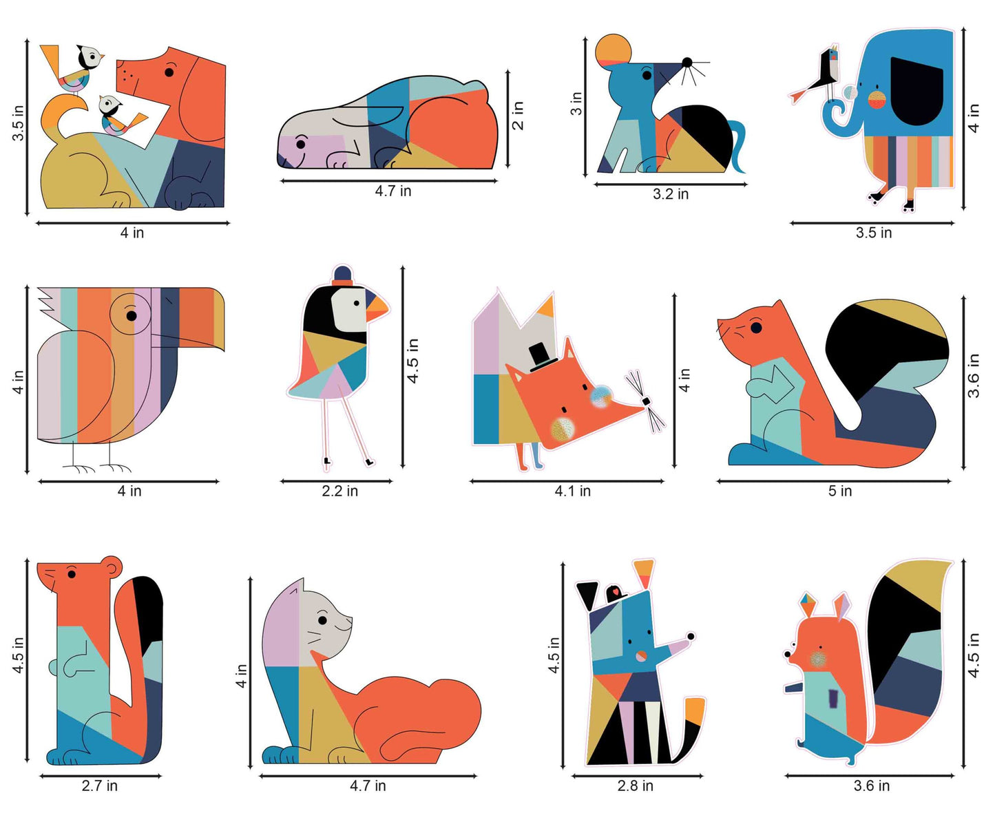 Vinyl Geometric Color Animals Switchboard Sticker ( Multicolour , Set of 12 )