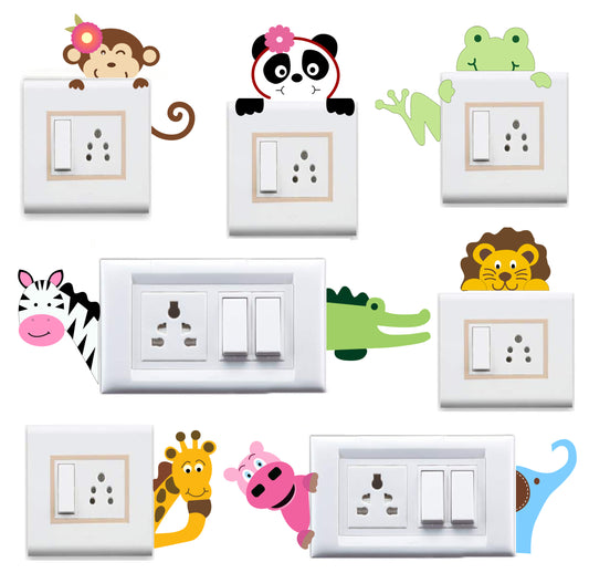 Vinyl Graphic Animal Cartoon Switchboard Sticker (Multicolour) Set of 9