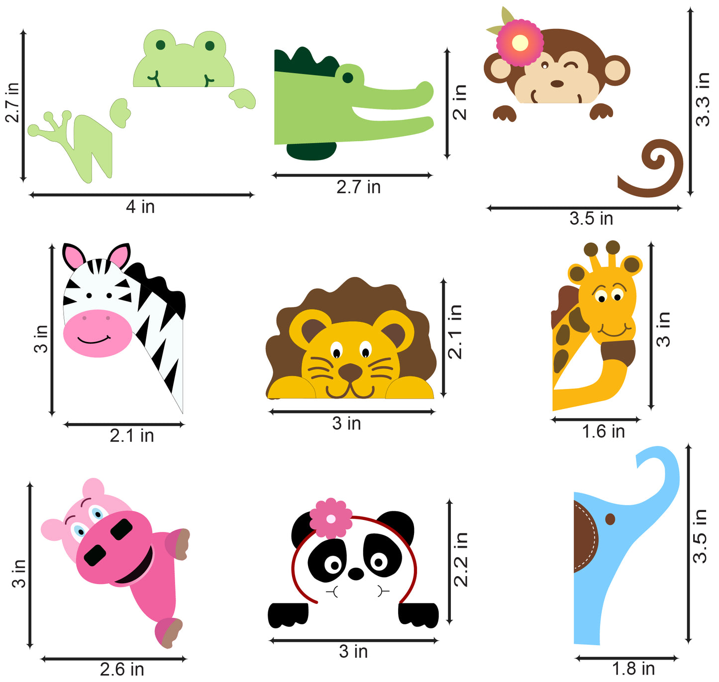 Vinyl Graphic Animal Cartoon Switchboard Sticker (Multicolour) Set of 9