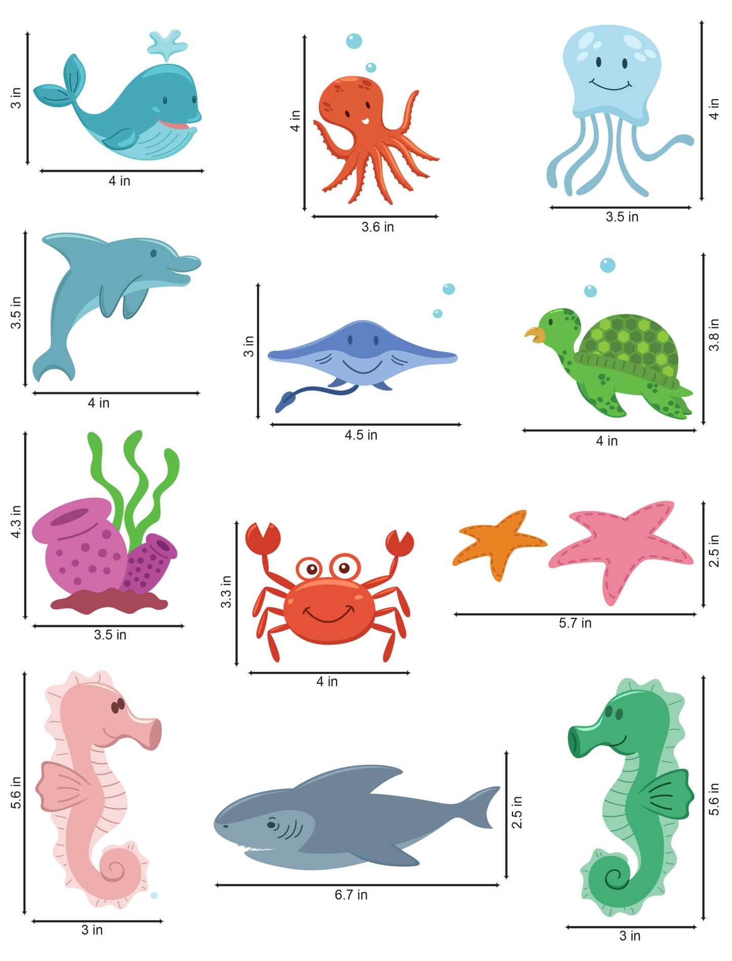 Colorful Sea Animals Switchboard Sticker - Set of 12