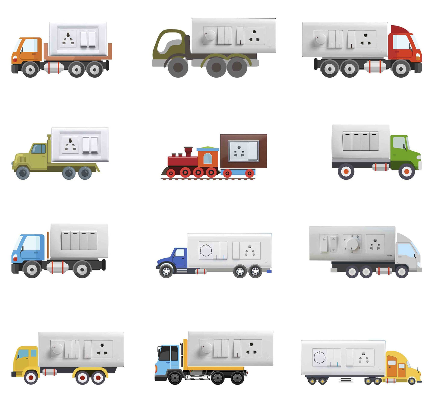 Vinyl Heavy Vehicles Switchboard Sticker - Set of 12 (Multicolour), Automobile