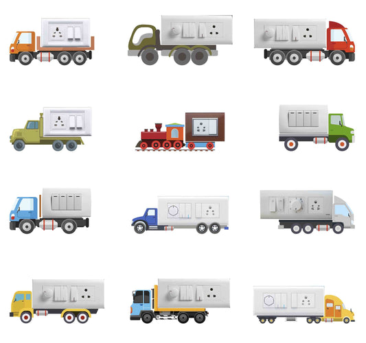 Vinyl Heavy Vehicles Switchboard Sticker - Set of 12 (Multicolour), Automobile