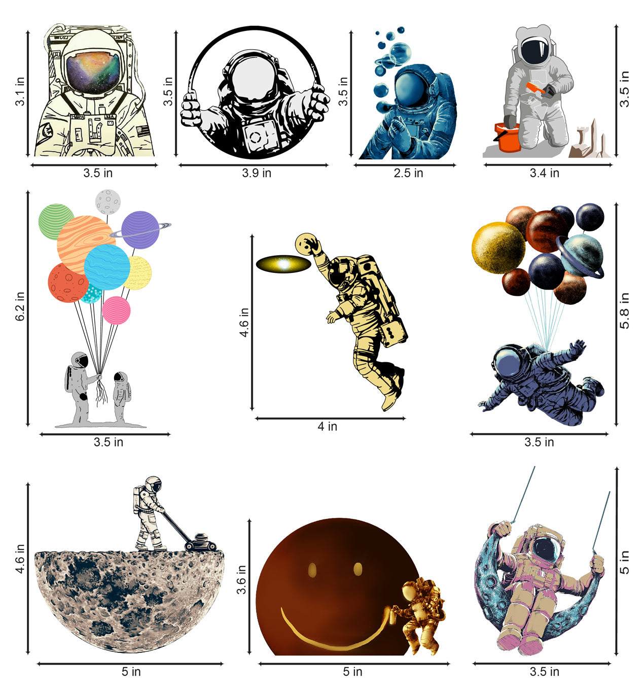 Vinyl Space Man Switchboard Sticker ( Multicolour , Set of 10 )