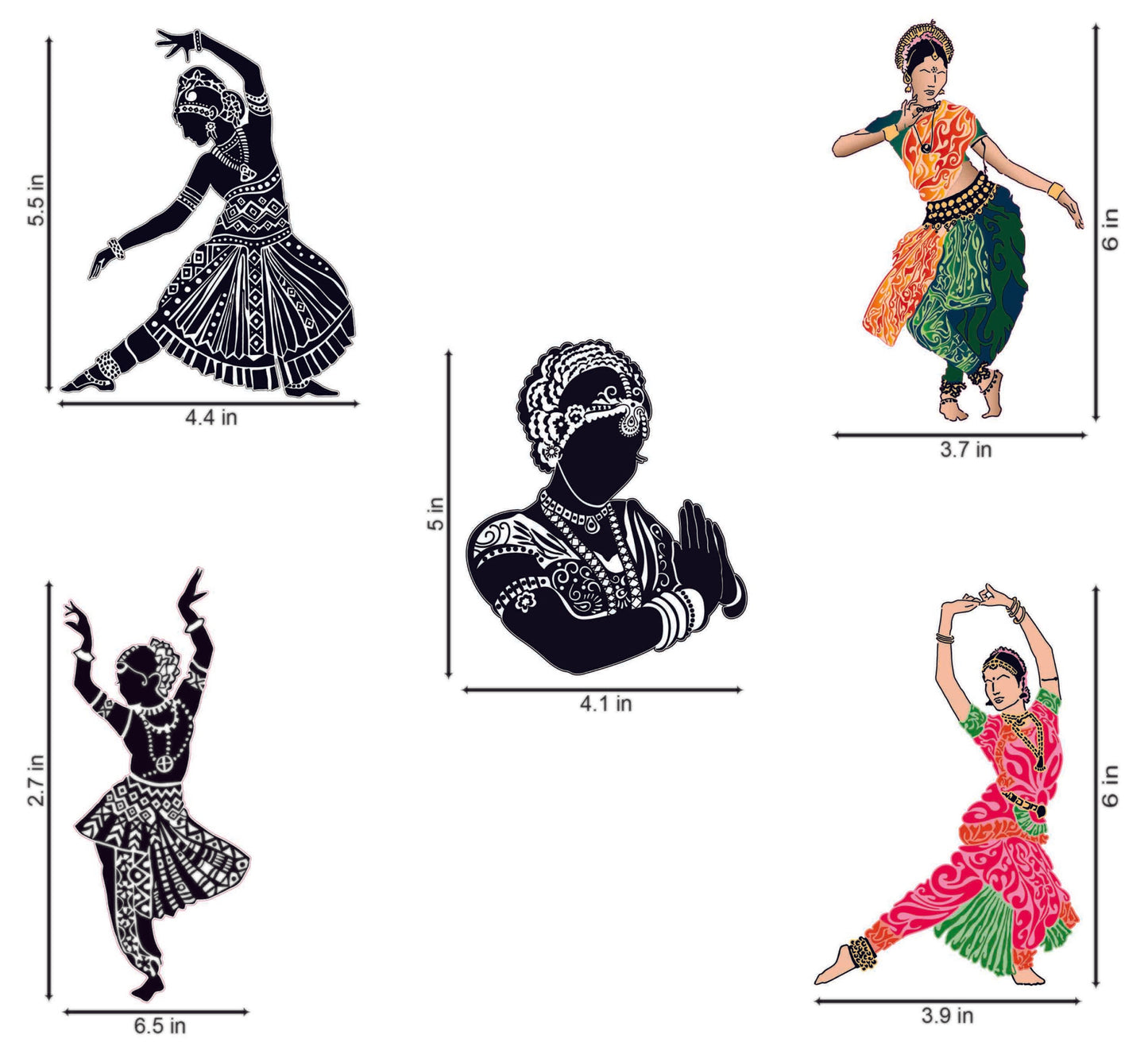 Vinyl Indian Cultural Dance Switchboard Sticker ( Multicolour , Set of 5 )