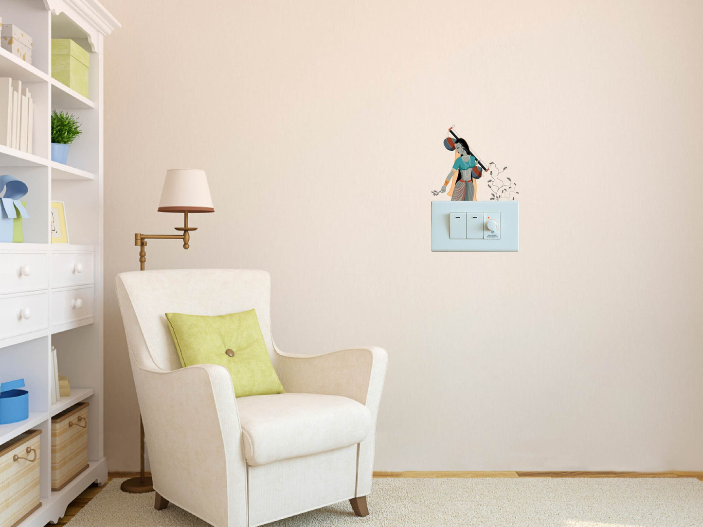 Vinyl Ancient Peoples Warli Painting Switchboard Sticker (Multicolor) -Set of 7