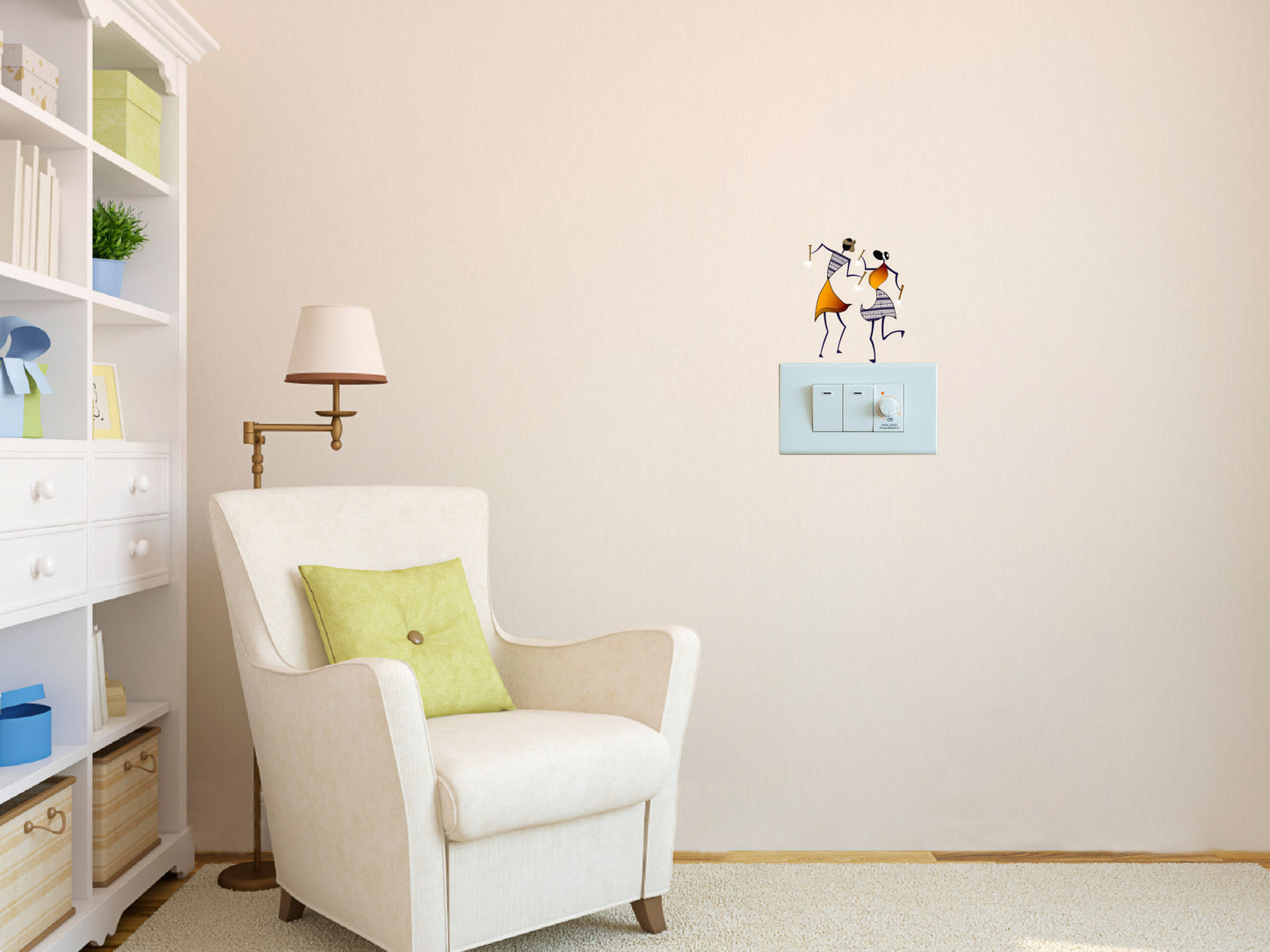 Vinyl Ancient Peoples Warli Painting Switchboard Sticker (Multicolor) -Set of 7