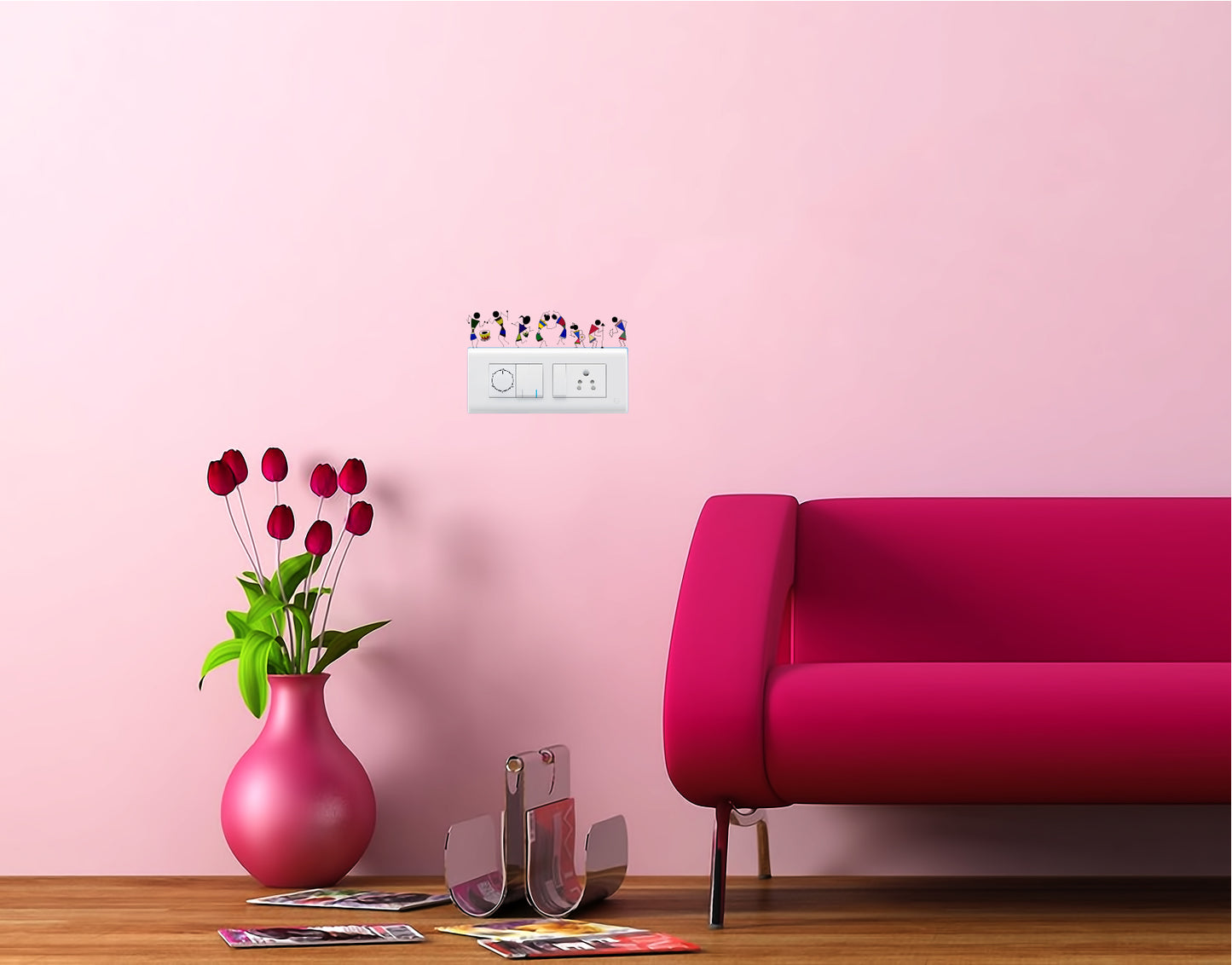 Vinyl Ancient Peoples Warli Painting Switchboard Sticker (Multicolor) -Set of 7