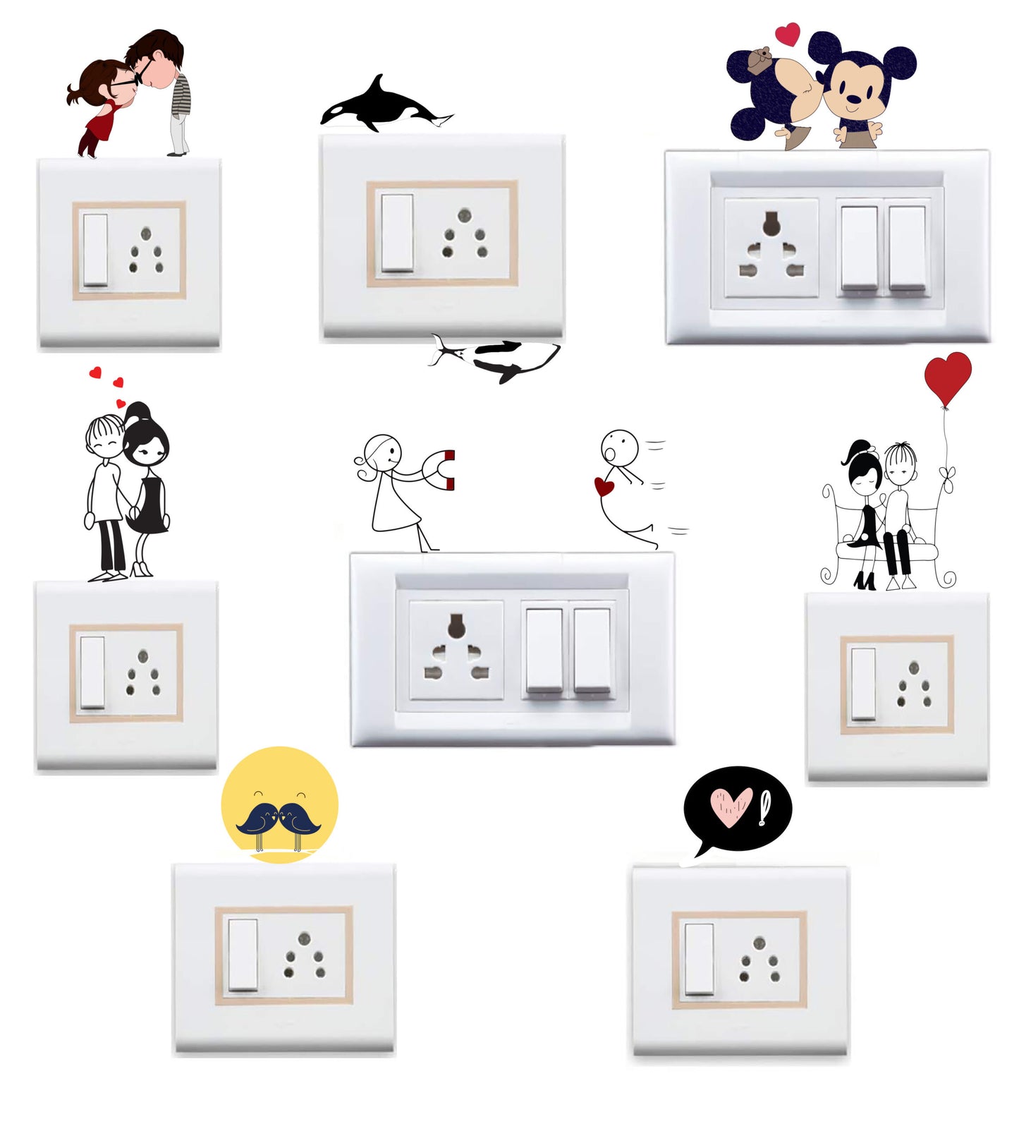 Vinyl Romantic Couples Switchboard Sticker (Multicolour, Set of 9)