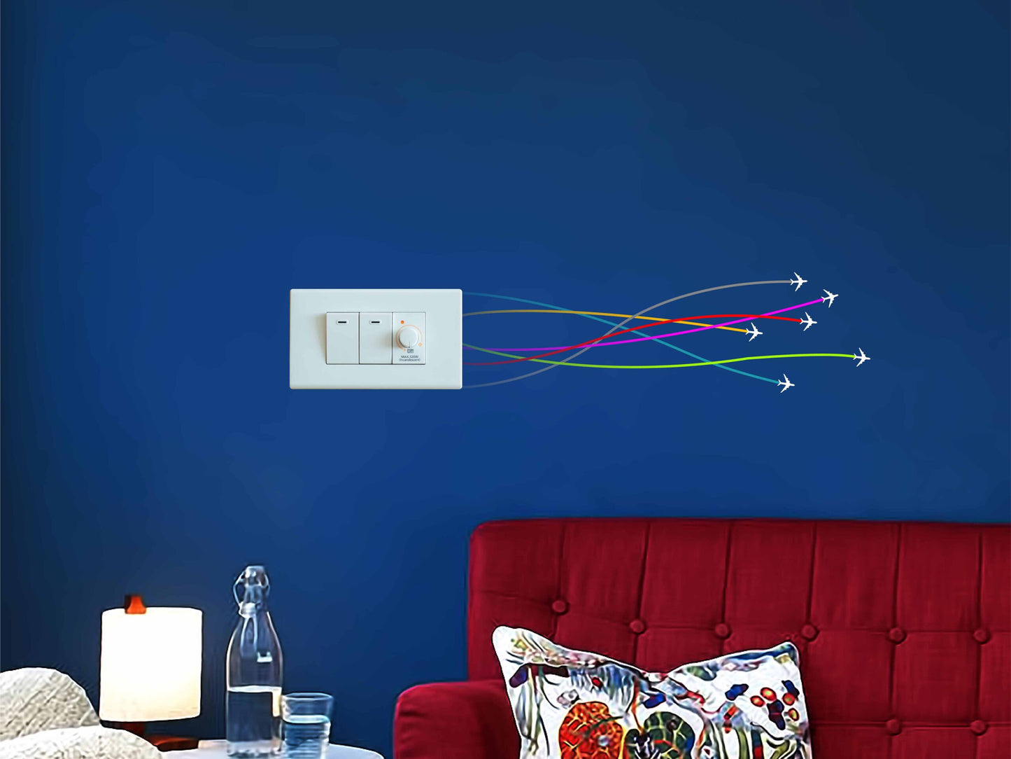 Vinyl Travel Theme Switchboard Sticker ( Multicolour , Set of 14 )