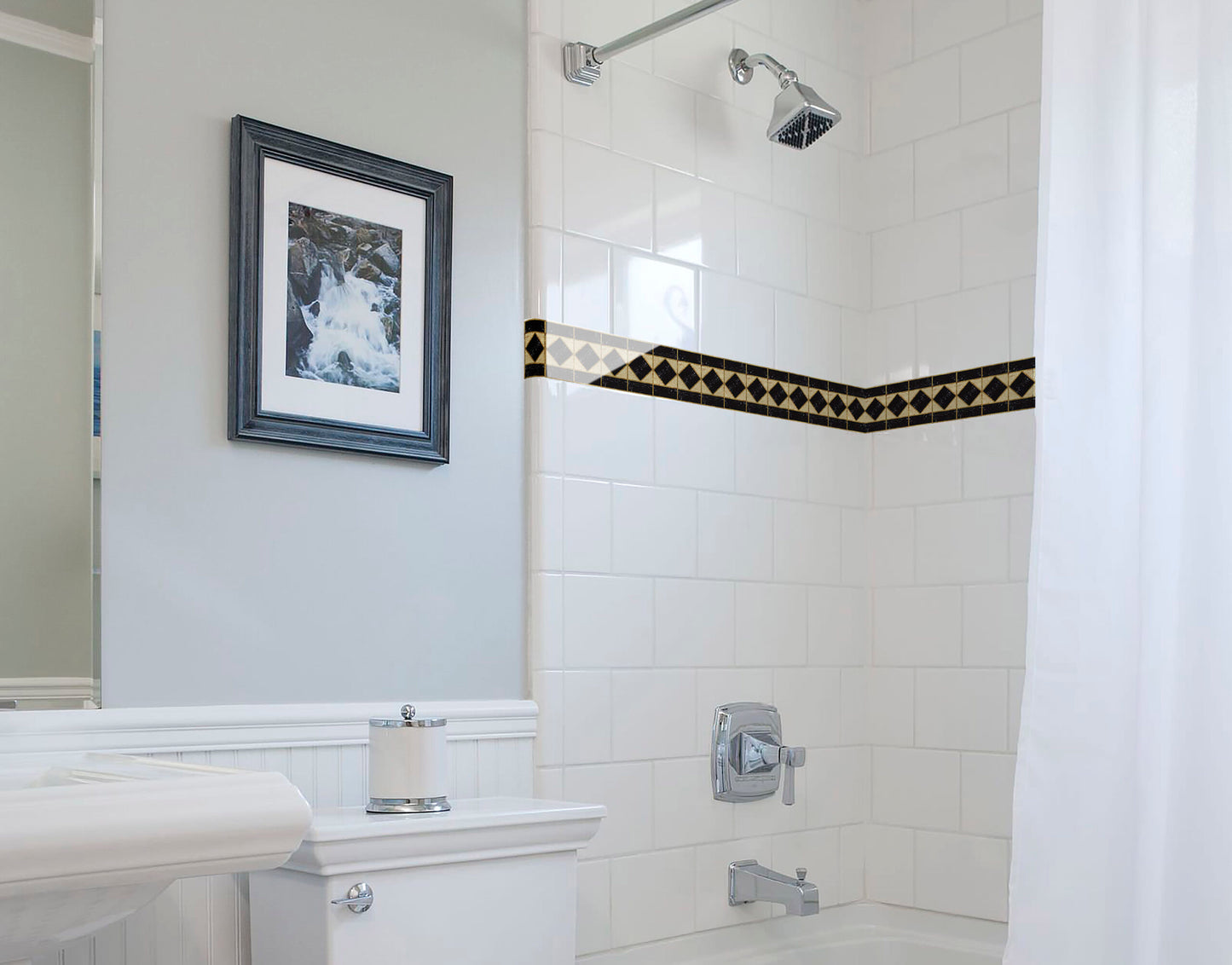 Decorative Stone Inlay Diamond Pattern Wall Border Trim