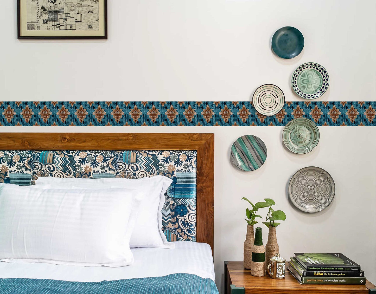 Decorative Tile Floral Texture Rustic Wallpaper Border