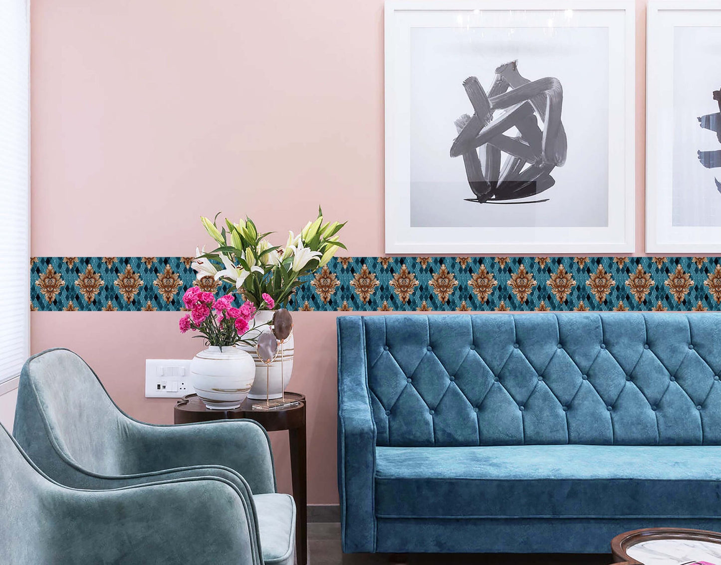 Decorative Tile Floral Texture Rustic Wallpaper Border