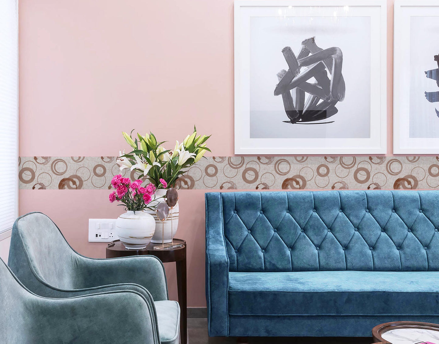 Circles Decorative Texture Brown Wall Border Sticker