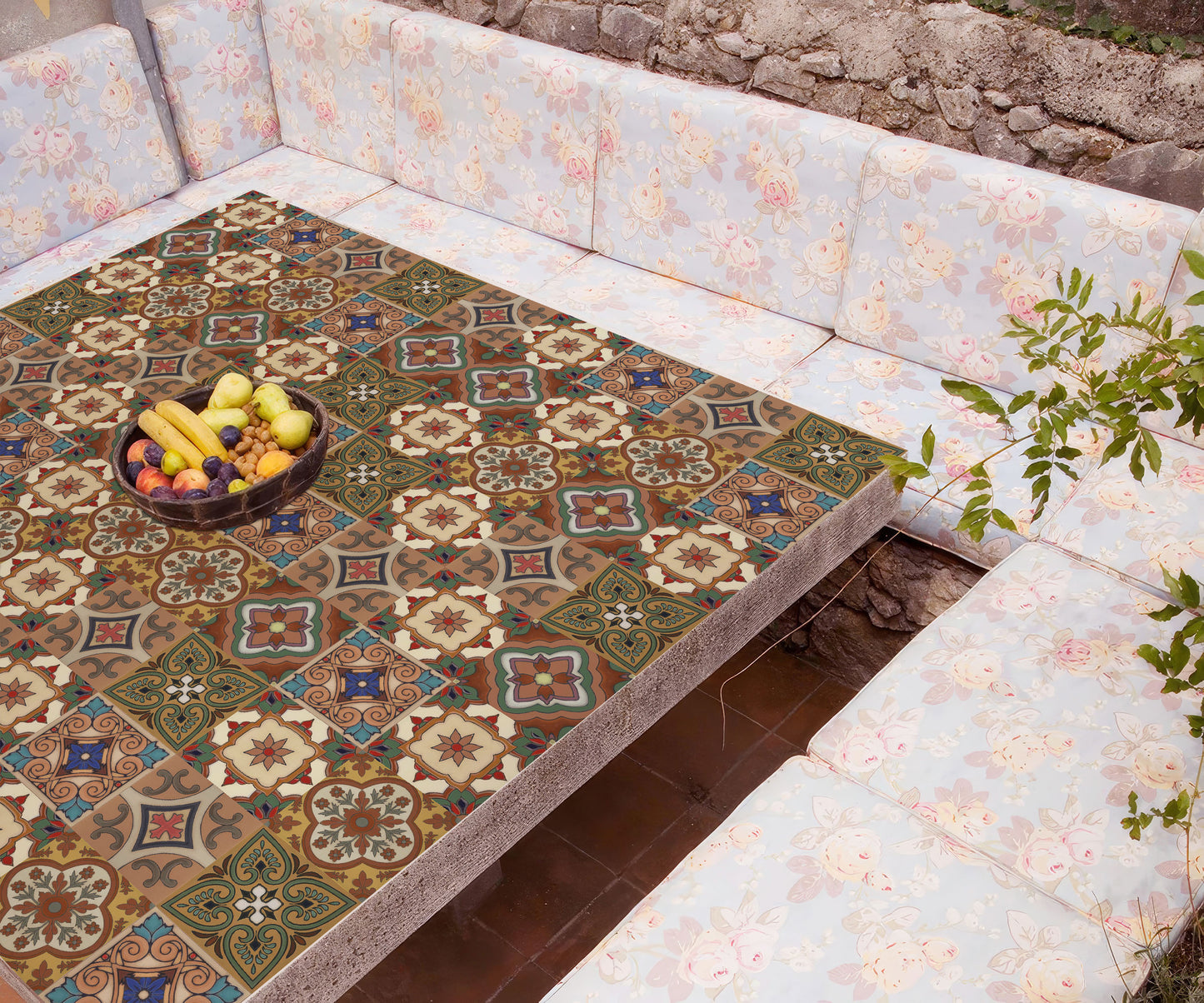 Spanish Terracota Mosaic Tile Sticker Durable Surface Decoration Film for Kitchen, Cabinet, Table, Furniture, Wall, Bathroom, Door, Refurbishment