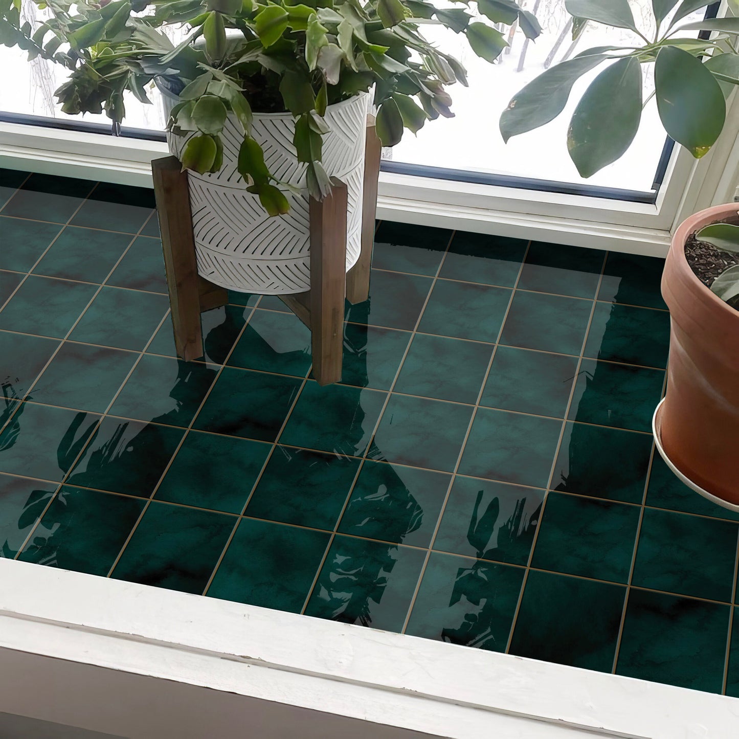 Bottle Green Tile Sticker Durable Surface Decoration Film for Kitchen, Cabinet, Table, Furniture, Wall, Bathroom, Door, Refurbishment