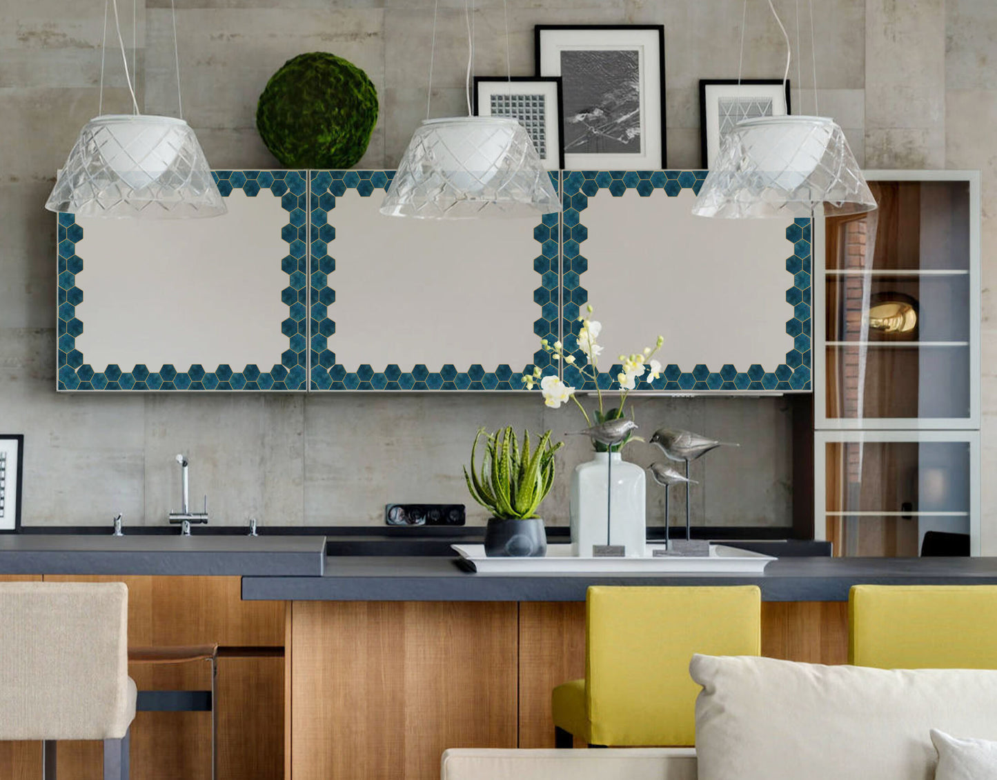 Teal Blue Hexagon Tile Sticker - Durable Surface Decoration Film for Kitchen, Cabinet, Table, Furniture, Wall, Bathroom, Door, Refurbishment