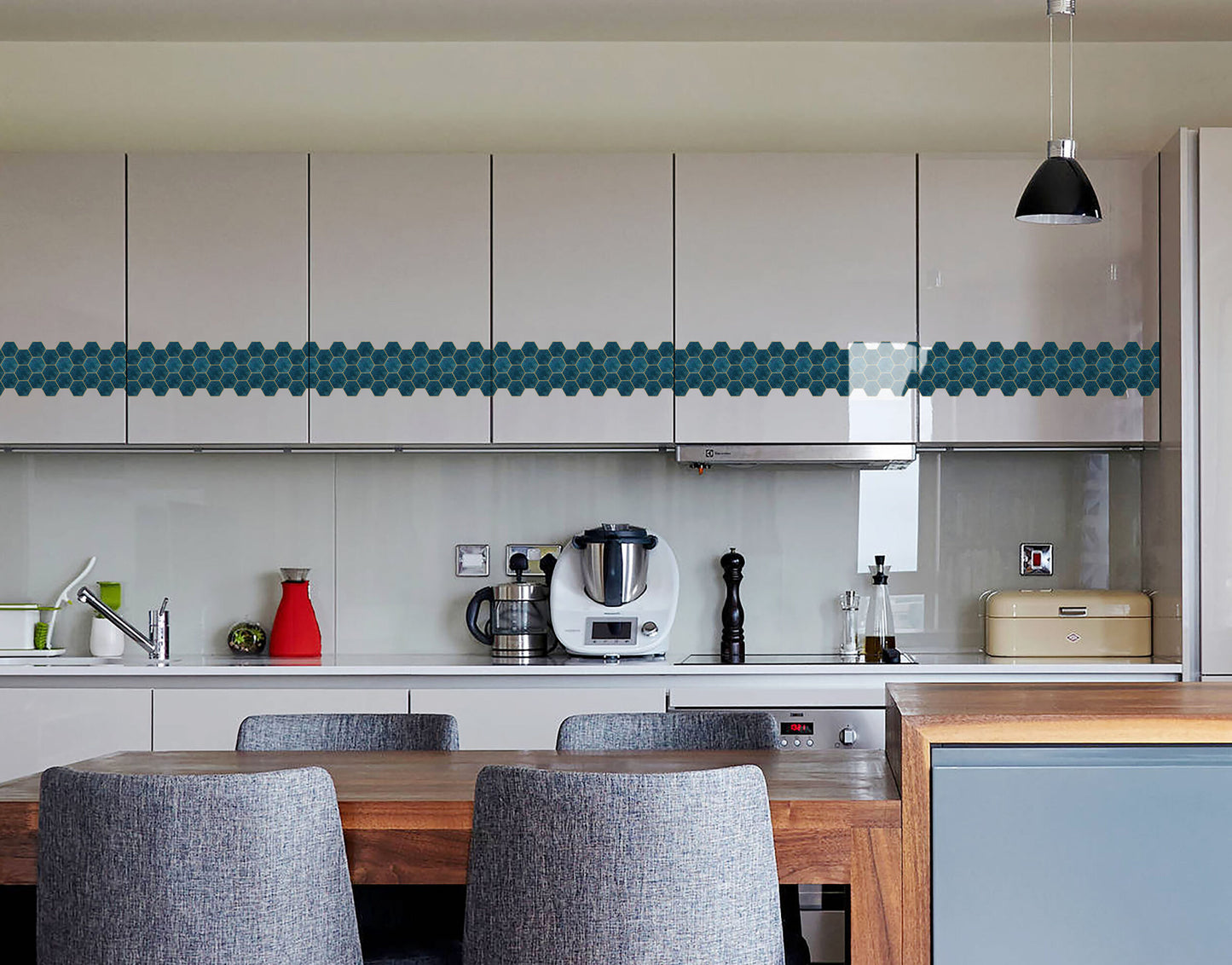 Teal Blue Hexagon Self-Adhesive Tile Sticker Border