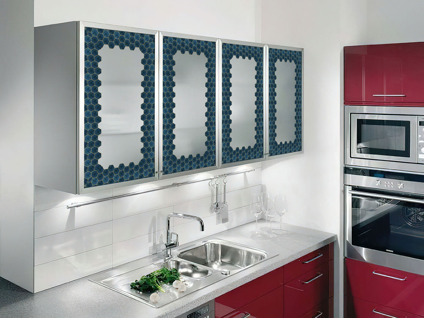 Teal Blue Hexagon Tile Sticker - Durable Surface Decoration Film for Kitchen, Cabinet, Table, Furniture, Wall, Bathroom, Door, Refurbishment