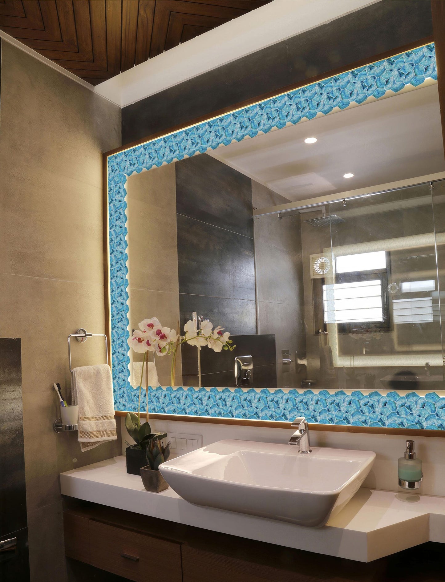 Blue Acrylic Shell Tile Sticker - Durable Surface Decoration Film for Kitchen, Cabinet, Table, Furniture, Wall, Bathroom, Door, Refurbishment