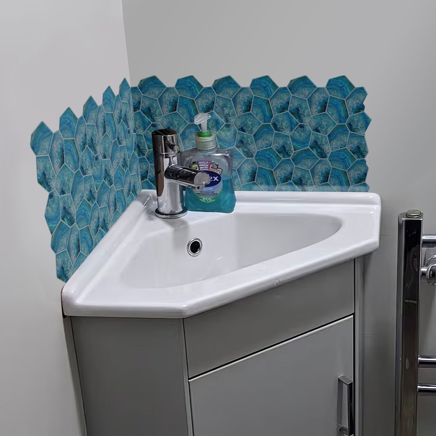 Blue Acrylic Shell Tile Sticker - Durable Surface Decoration Film for Kitchen, Cabinet, Table, Furniture, Wall, Bathroom, Door, Refurbishment